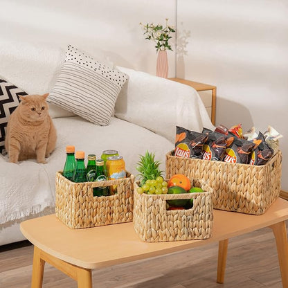 ELONG HOME Wicker Storage Basket, 3 Pack Hand-Knitted Wicker Baskets, Water - Image 3
