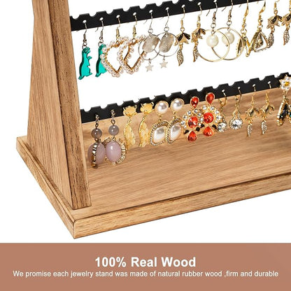 Poyilooo Earring Holder Organizer, Rustic Wood Earring Holder Stand, 5 Layer - Image 5