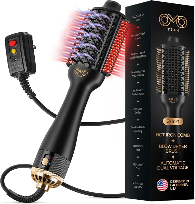 Blowout Brush Hair Dryer, 4-in-1 Blow Drying Brush, Authomatic Dual Voltage by OnMyOwnteam