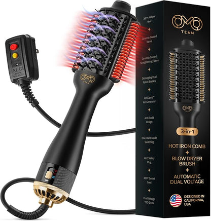 Blowout Brush Hair Dryer, 4-in-1 Blow Drying Brush, Authomatic Dual Voltage by OnMyOwnteam