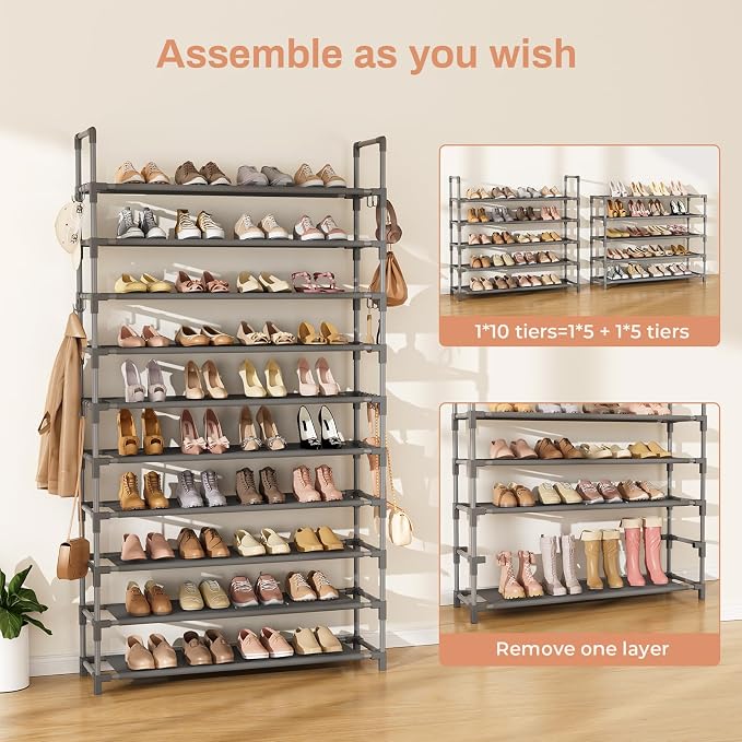 LANTEFUL Tall Shoe Rack 10 Tier Shoe Organizer Large Shoe Shelf - Image 5
