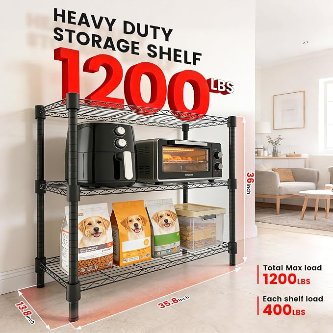 Xcity Storage Shelves, 3 Tier Heavy Duty Metal Shelving Unit, 1200 LBS - Image 2