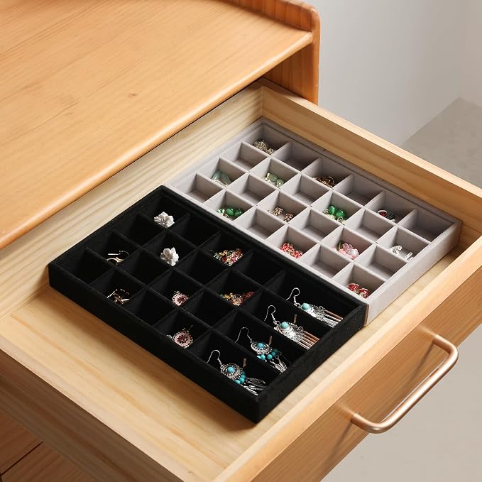 Frebeauty 24 Grid Earring Organizer, Velvet Jewelry Tray - Image 6