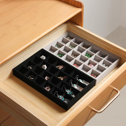 Frebeauty 24 Grid Earring Organizer, Velvet Jewelry Tray - Image 6