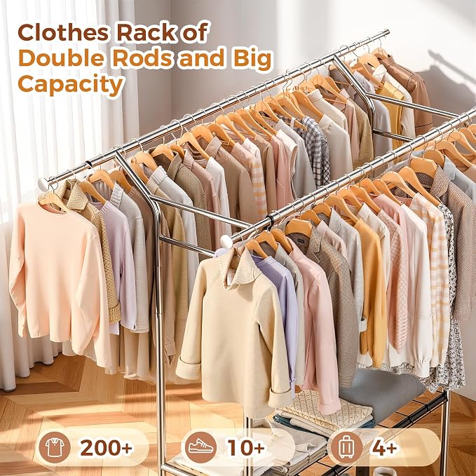 Luxspire Heavy Duty Clothes Rack Load 650 LBS, Double Rod Clothing Racks - Image 3