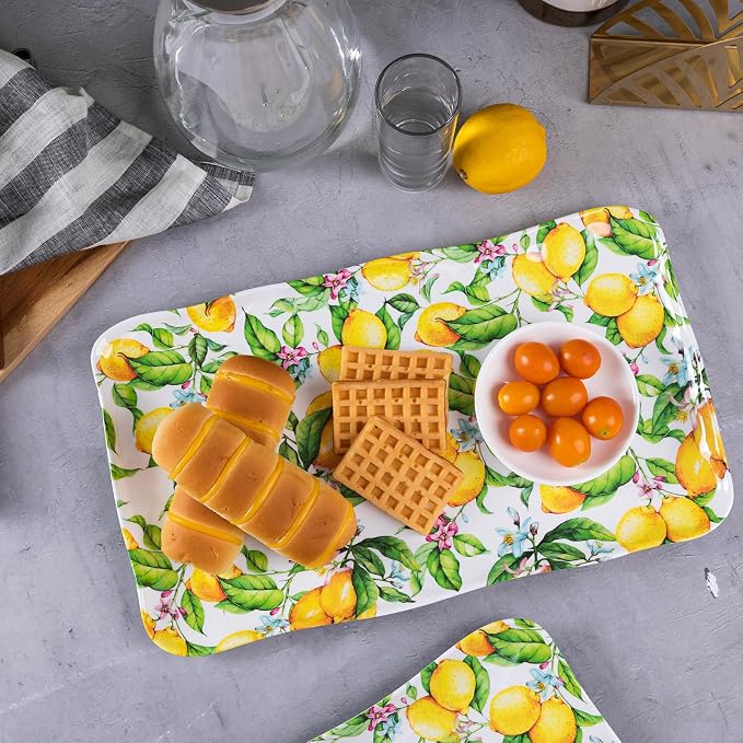 LEHAHA Melamine Lemon Large Rectangular Serving Tray/Platters Set of 2 - Image 2