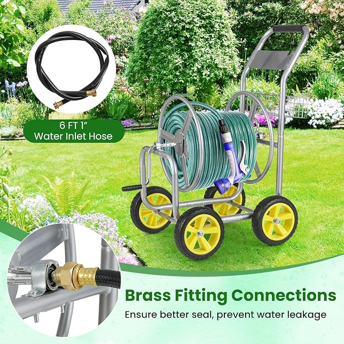 Goplus Garden Hose Reel Cart, 300 ft 5/8" or 400 ft 1/2", Heavy-Duty Metal Hose - Image 5