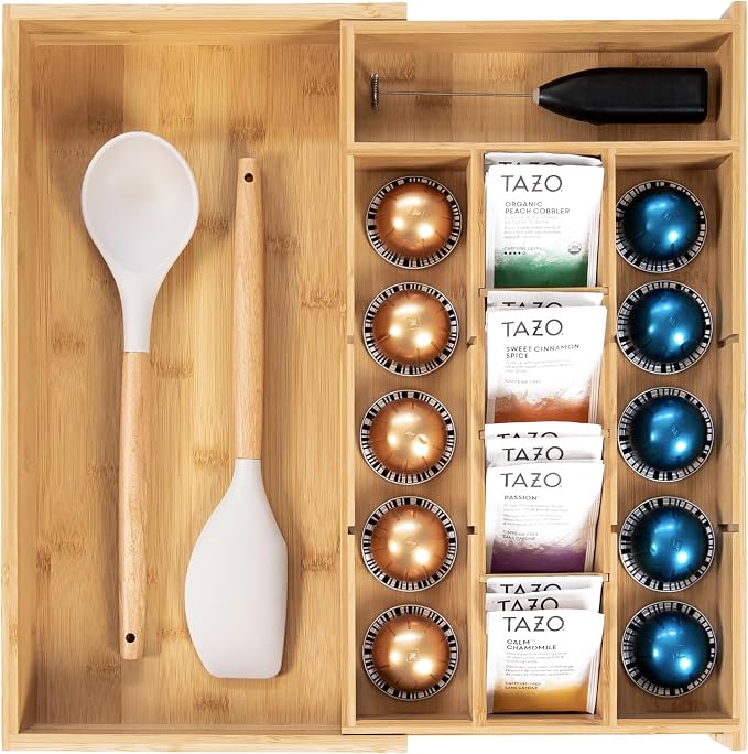 KitchenEdge Tea Bag and Coffee Pod Kitchen Drawer Organizer, Expandable 9.7 to by KitchenEdge