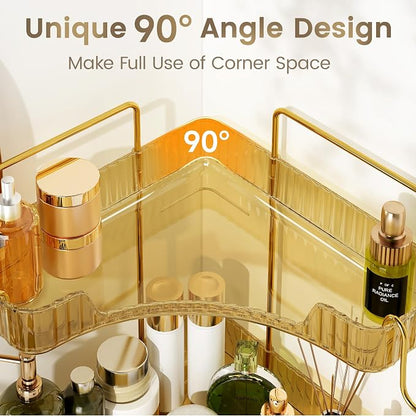 Golden 2-Tier Corner Bathroom Organizer, Countertop Storage Shelf - Image 3