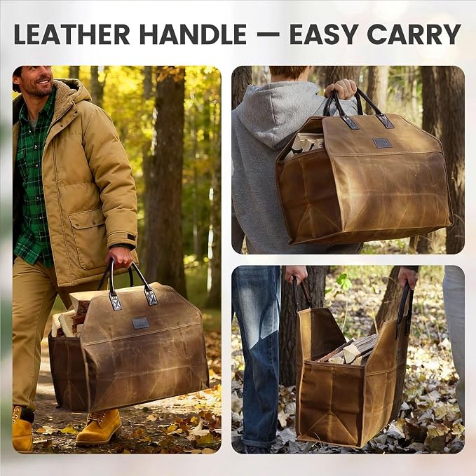 INNO STAGE Heavy Duty Wax Canvas Log Carrier Tote, Large Fire Wood Bag - Image 6