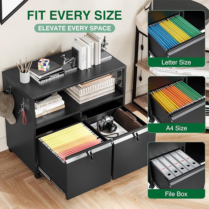 Metal File Cabinet, 2 Drawer Filing Cabinet - Image 4