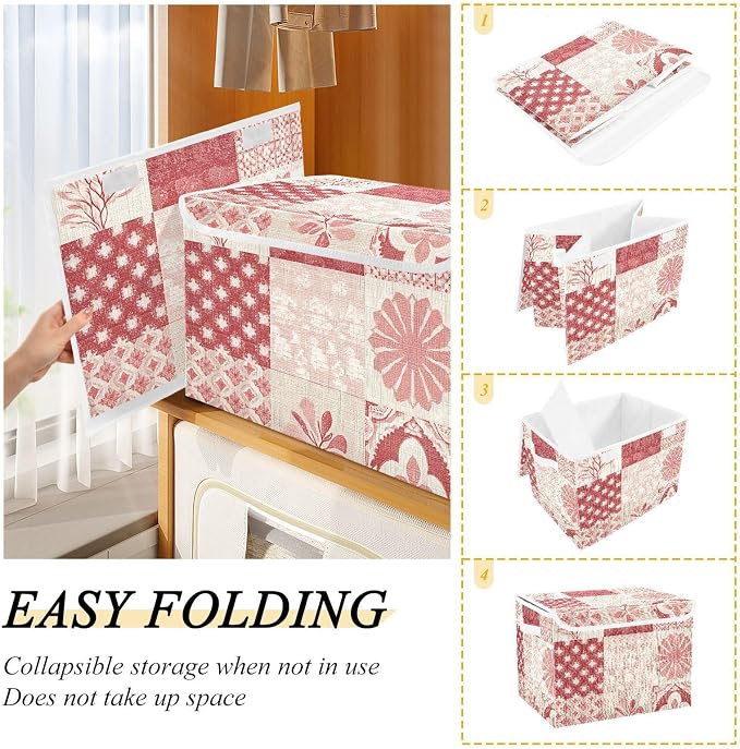 Storage Bin with Lid, Linen Textures Flower Large Collapsible Storage Box 300D - Image 4