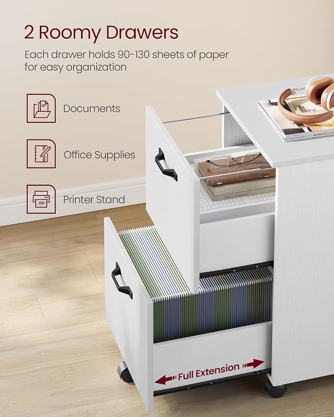 VASAGLE 2-Drawer File Cabinet, Small Rolling Filing Cabinet - Image 4