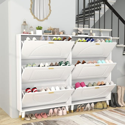 White Shoe Cabinet Storage for Entryway: Modern Hidden Shoe Storage Cabinet - Image 3