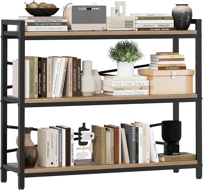 3 Tier Bookshelf 39.37" Width, Dorm Desk Hutch, Desk Shelf, Long Industrial by Homeiju