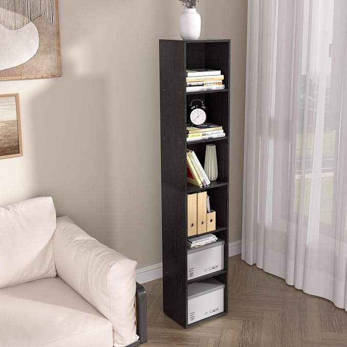 6-Tier Wooden Cube Storage Organizer, 62 Inch Tall Bookcase & Display Shelf - Image 6