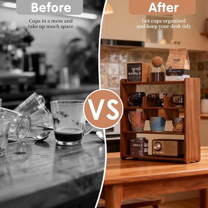Coffee Cup Holder for Countertop Walnut Wood Coffee Mugs Holder for Kitchen Mug - Image 4