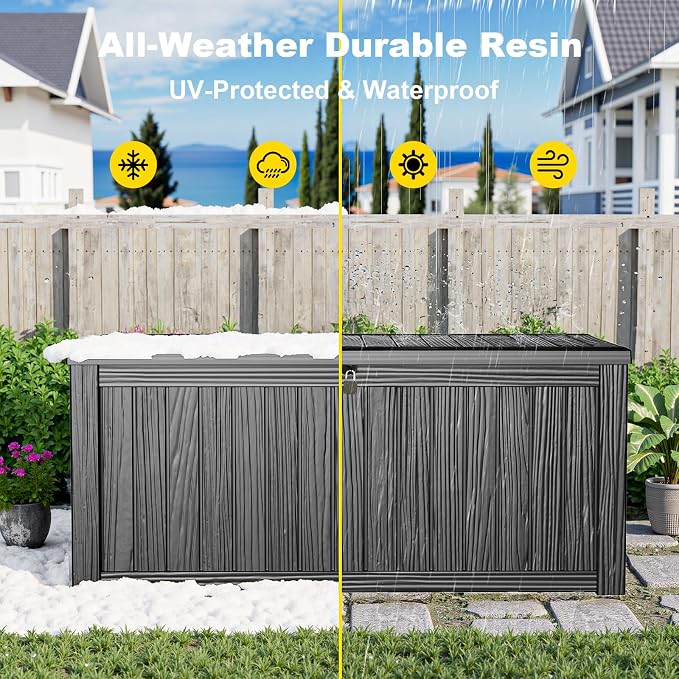150 Gallon Waterproof Outdoor Storage Box, UV Resistant Resin Deck Box - Image 7