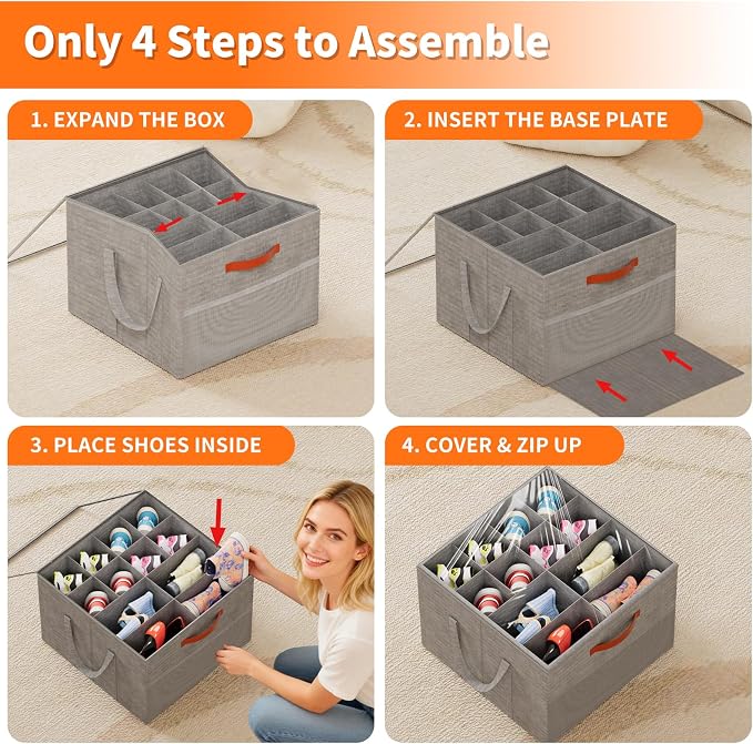 Aokeyee 2 Pack Shoe Organizer for Closet, Foldable Shoe Storage Organizer Box - Image 6
