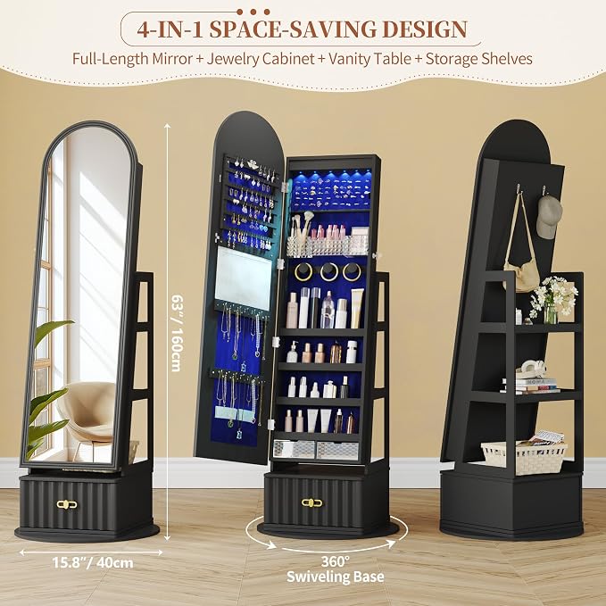 63" Full Length Mirror Jewelry Cabinet - Image 4