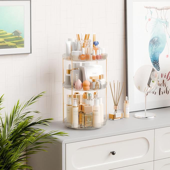 Yieach Acrylic 360 Rotating Makeup Organizer and Perfume Organizer, 3 Tier Make - Image 2