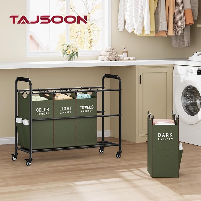 Tajsoon 4 Bag Laundry Sorter Cart, 4 Section Laundry Hamper Sorter - Image 2
