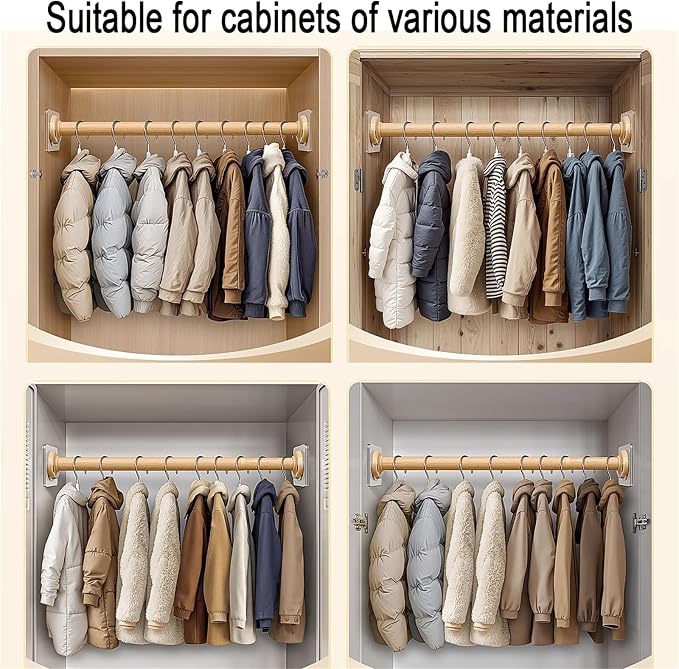 Closet Rods, Adjustable Imitation Wood Closet Rod - Image 7