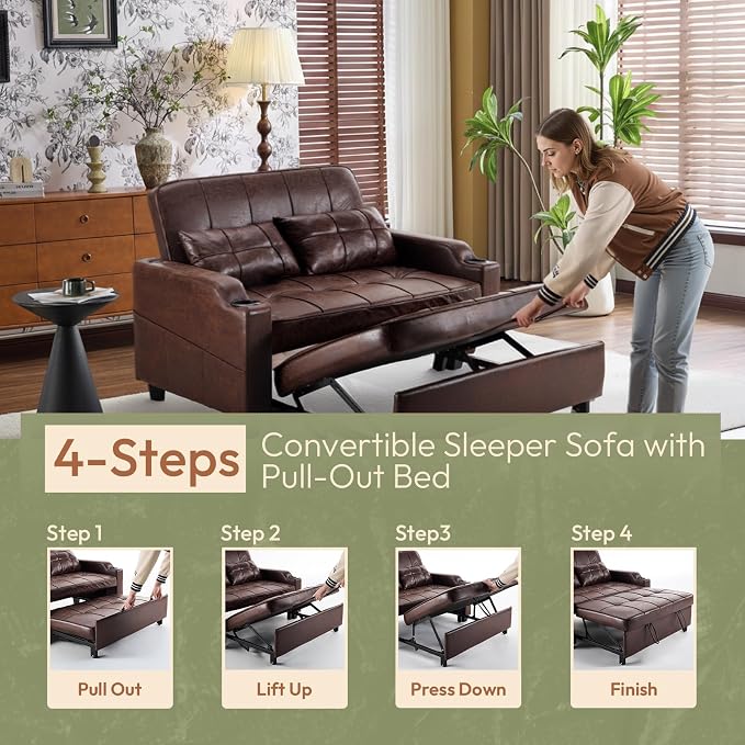 VINGLI Rustic Futon Sofa Bed Convertible Loveseat Sleeper Sofa Couch, Pullout - Image 7