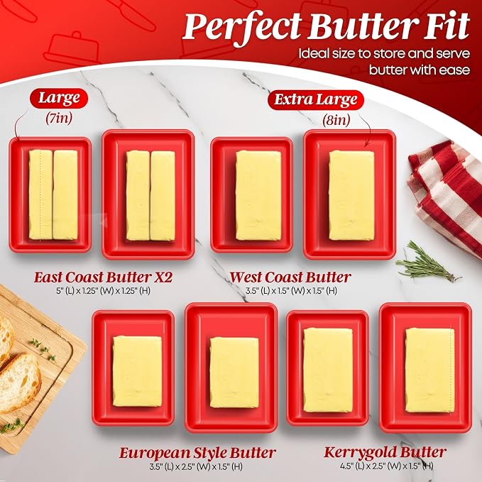 Flexzion Ceramic Red European Butter Dish - Image 4