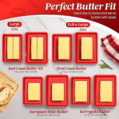 Flexzion Ceramic Red European Butter Dish - Image 4