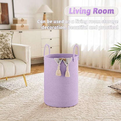 Laundry Basket, Woven Cotton Rope Laundry Hamper, 60L - Image 2