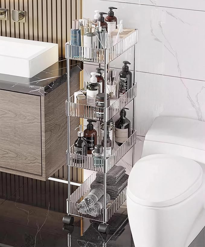 Sooyee Clear 4 Tier Slim Storage Cart, Rolling Storage Cart, Narrow Shelf - Image 2