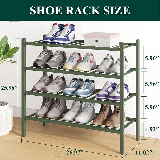 Smiry Bamboo Shoe Rack for Closet, 4 Tier Wooden Stackable Shoe Organizer - Image 2