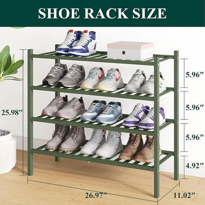 Smiry Bamboo Shoe Rack for Closet, 4 Tier Wooden Stackable Shoe Organizer - Image 2