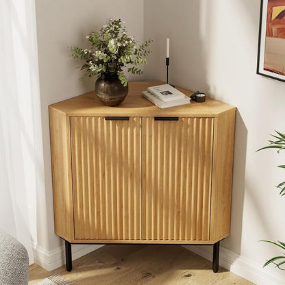 Modern Corner Cabinet, Fluted Small Floor Storage Cabinet by MoomJiee