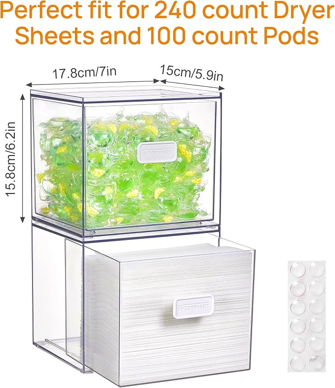 Vtopmart 2 Pack Dryer Sheet Holder and Laundry Pods Container, Scent Booster - Image 2