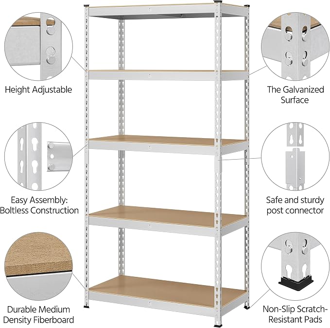 Topeakmart 5-Tier Utility Shelves, Metal Storage Shelves Garage Shelving Unit - Image 4