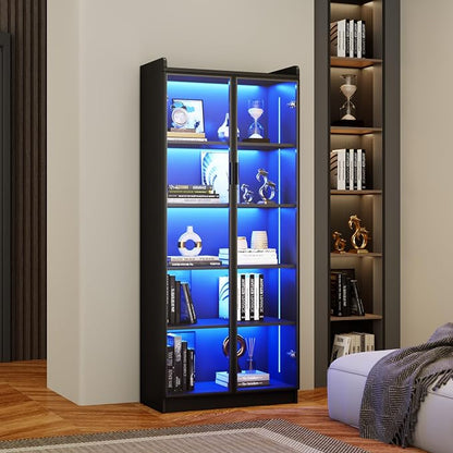 Display Cabinet with Doors and Adjustable Shelves, 5 Tier Display Case - Image 8