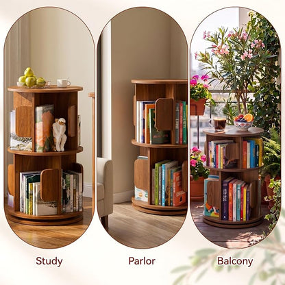 2-Tier 360° Rotating Bookshelf, Round Floor Standing Bookcase - Image 4