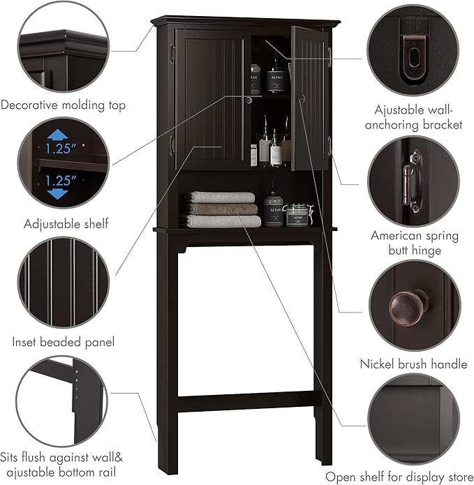 UTEX Above Toilet Storage Cabinet, Bathroom Organizer - Image 4