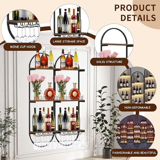 Wall Mount Wine Rack, 3-Tier Metal Oval Design Wine Rack Wall Mounted, Wine - Image 4
