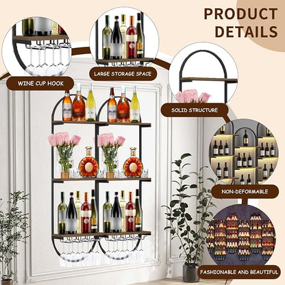 Wall Mount Wine Rack, 3-Tier Metal Oval Design Wine Rack Wall Mounted, Wine - Image 4