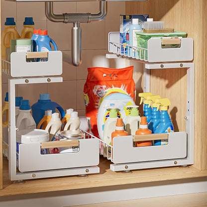 Delamu 2-Pack Under Sink Organizer, 2 Tier Pull out Under the Kitchen Sink by DELAMU