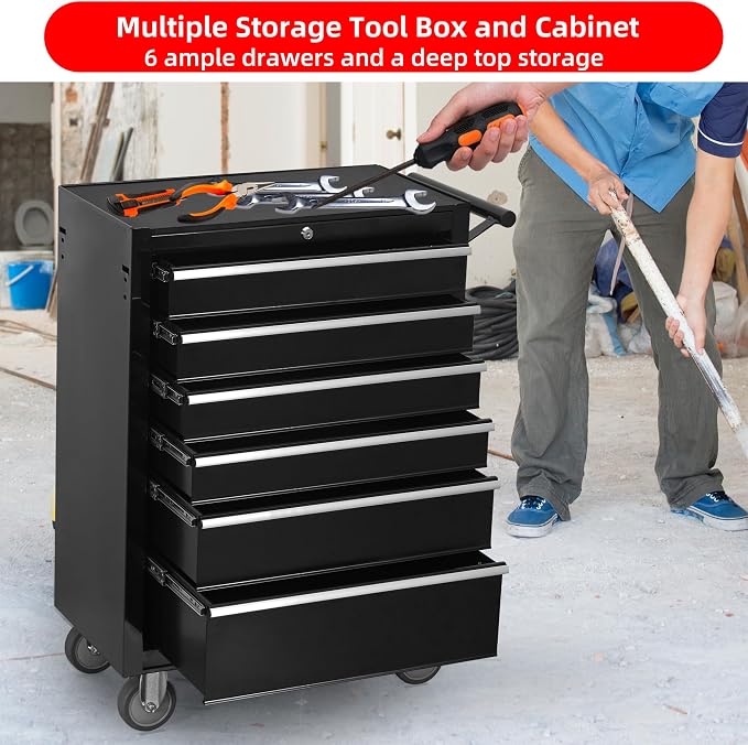 6-Drawer Rolling Tool Chest Cabinet, Large Capacity Metal Tool Box - Image 4