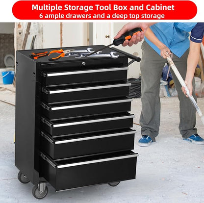 6-Drawer Rolling Tool Chest Cabinet, Large Capacity Metal Tool Box - Image 4
