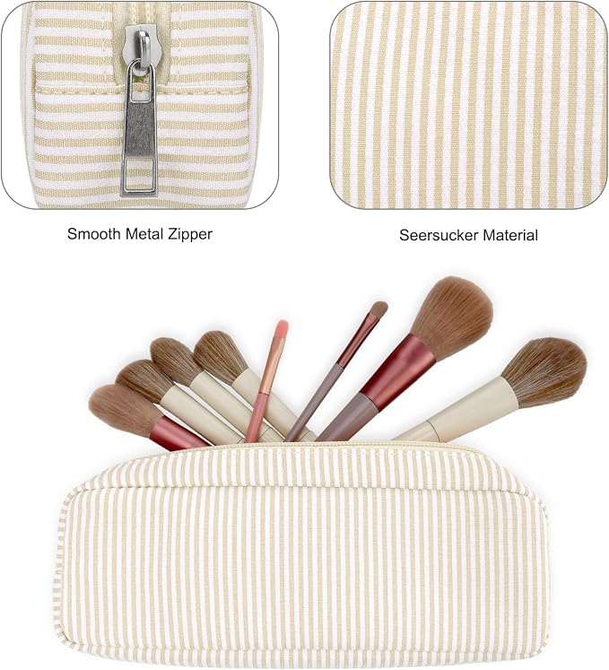 Striped Travel Makeup Brush Bag, Pencil Case and Cosmetic Pouch | Seersucker - Image 4