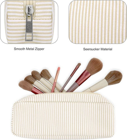 Striped Travel Makeup Brush Bag, Pencil Case and Cosmetic Pouch | Seersucker - Image 4
