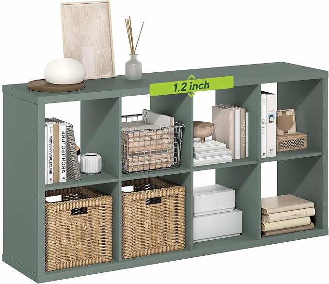 Furinno Cubicle 8-Cube Book Shelf, Extra Thick Frame Bookshelf, Sage Green | by Furinno-FitsYourSpaceFitsYourBudget
