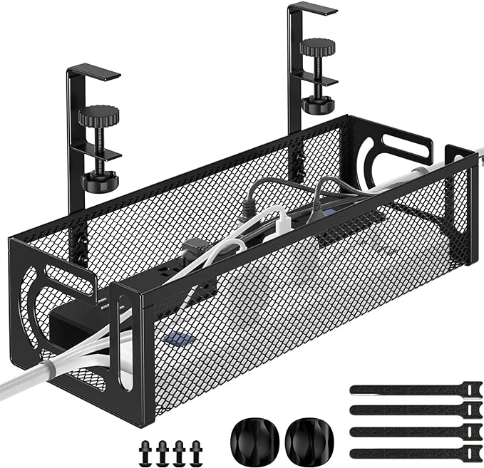 Under Desk Cable Management Tray, 15.7'' No Drill Steel Desk Cable Organizers by BESTFORYOU