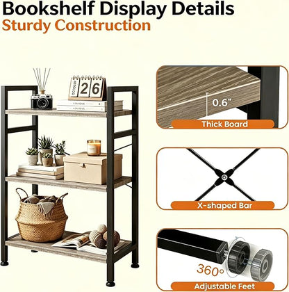 HealSmart 3 Tier Bookshelf, Free Standing Book Shelf Home Office Bookcase Shelf - Image 5